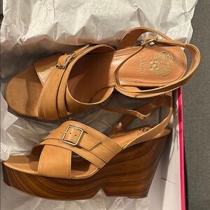 Vince Camuto Tan Leather Wedge Sandals